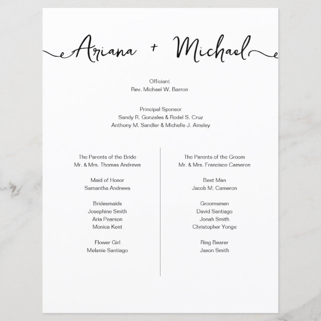 Simple Chic Custom Entourage list wedding large  (Front)
