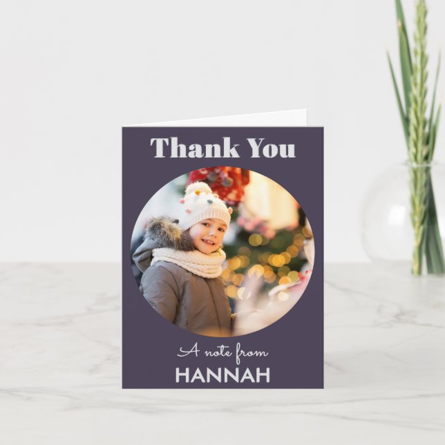 Simple Chic Custom Photo Name Christmas Thank You Note Card (Front)