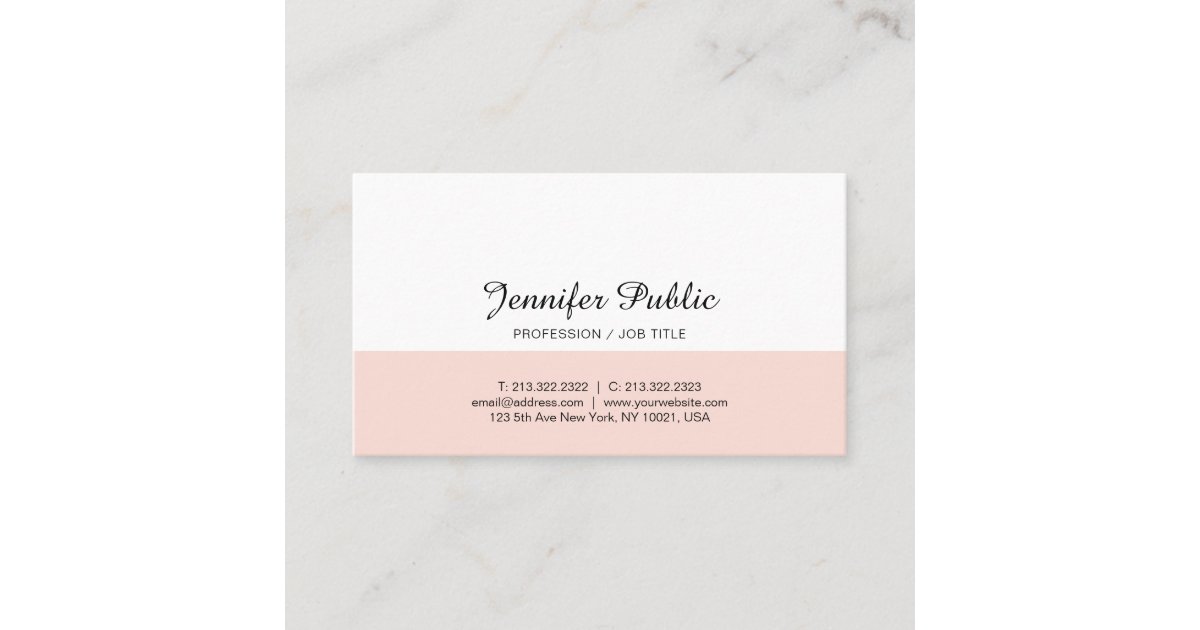 Simple Chic Design Blush Pink White Trendy Modern Business Card | Zazzle