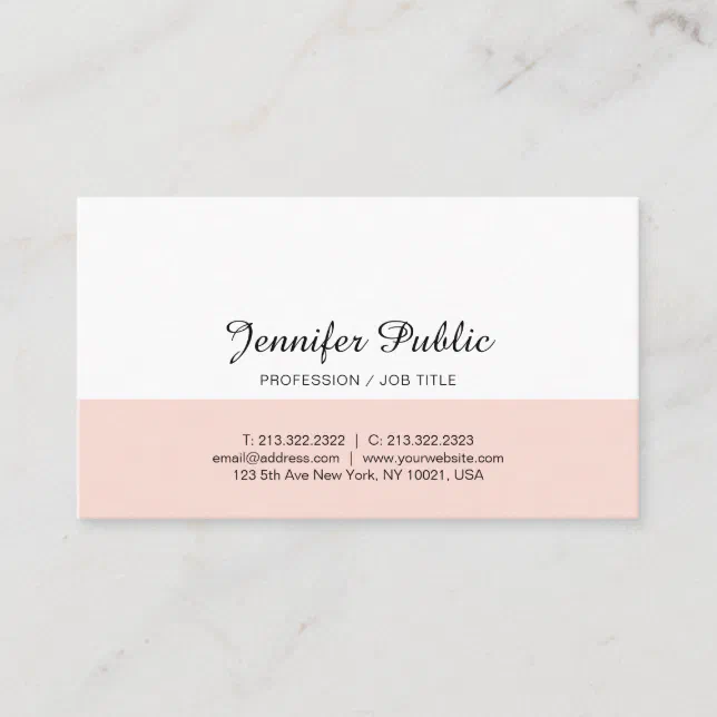 Simple Chic Design Blush Pink White Trendy Modern Business Card | Zazzle