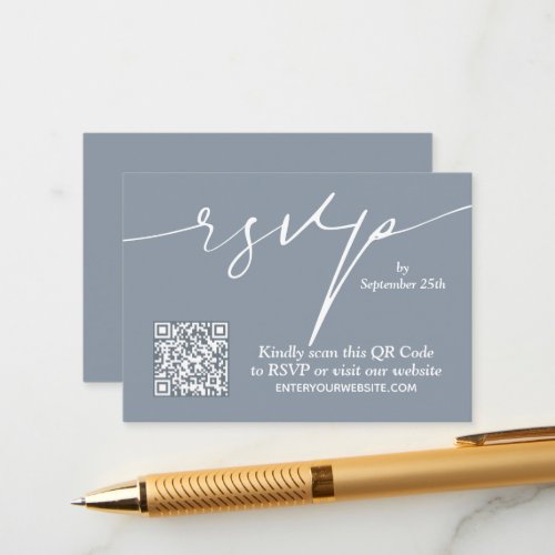 Simple Chic Dusty Blue QR Code Wedding Enclosure Card