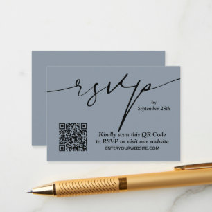 Simple Chic Dusty Blue QR Code Wedding Enclosure Card