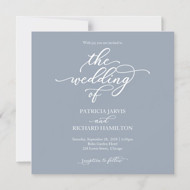 Simple Chic Dusty Blue Wedding Magnetic Invitation (Front)