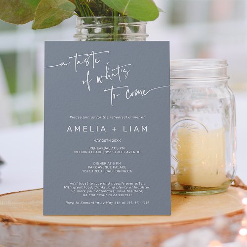 Simple chic dusty blue wedding rehearsal dinner invitation