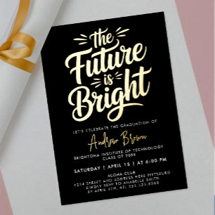 Simple Chic Elegant Black Gold Grad University  Foil Invitation