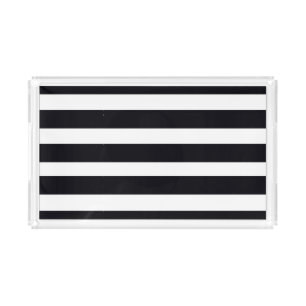 Simple Chic Elegant Black & White Striped Serving  Acrylic Tray