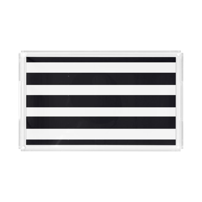 Simple Chic Elegant Black & White Striped Serving  Acrylic Tray (Front)