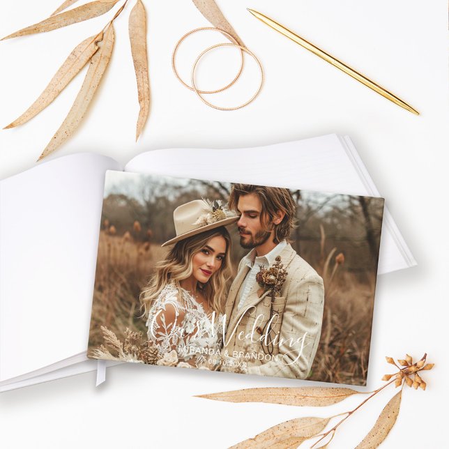 Simple Chic Elegant Calligraphy Photo Wedding Guest Book (Creator Uploaded)