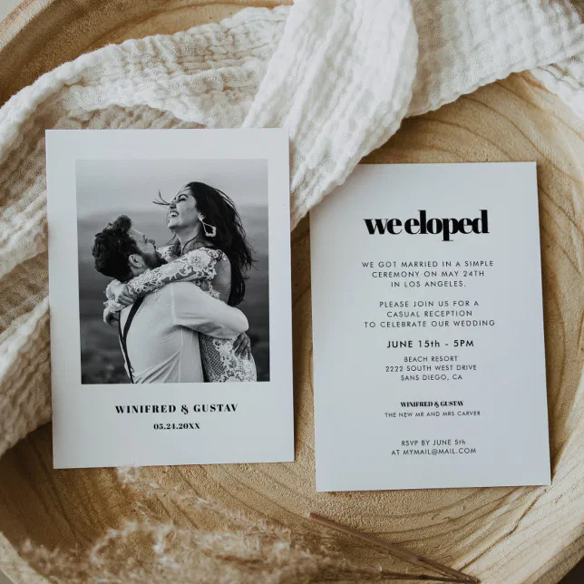 Simple Chic & Elegant Elopement Reception Photo Invitation 