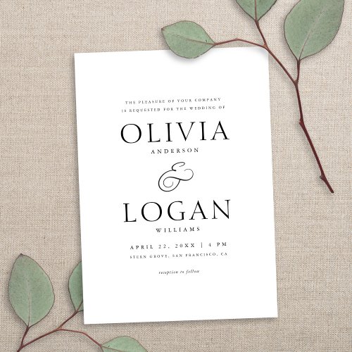 Simple Chic Elegant Typography BW Wedding Invitation