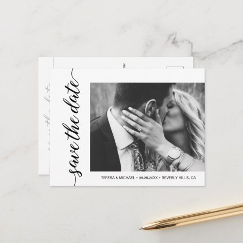Simple chic Engagement Photo Wedding Save the date Postcard