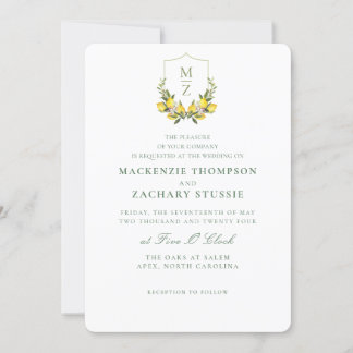 Simple Chic Floral Citrus Wedding Invitation