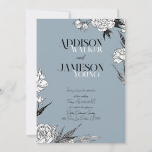 Simple Chic Floral Sketch Minimalist Wedding Invit Invitation