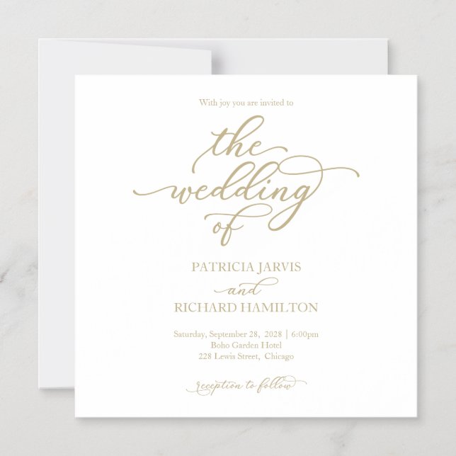 Simple Chic Gold and White Wedding Invitations (Front)