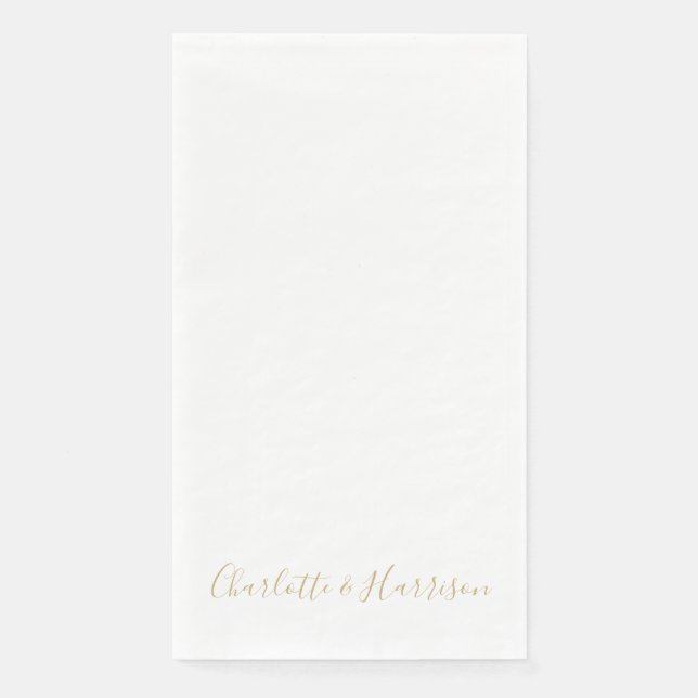 Simple chic gold custom script stylish wedding paper guest towels (Front)