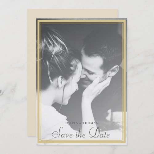 Simple Chic Gold Frame Photo Wedding Save the Date Invitation