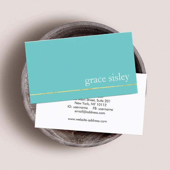 Simple Chic Gold Striped Modern Stylish Turquoise Business Card (Creator Uploaded)