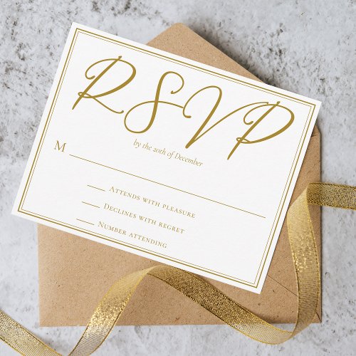 Simple Chic Gold Typography Formal Wedding  RSVP Card