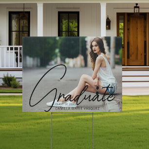 Simple Chic Graduate Photo 2026 Graduation Yard Sign