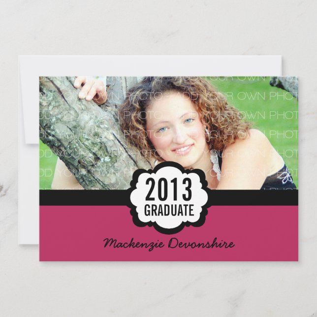 Simple Chic Graduation Invitation, Fuchsia Invitation (Front)