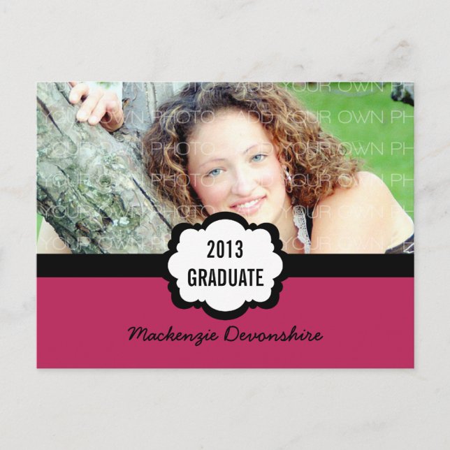 Simple Chic Graduation Party Postcard, Fuchsia Invitation Postcard (Front)