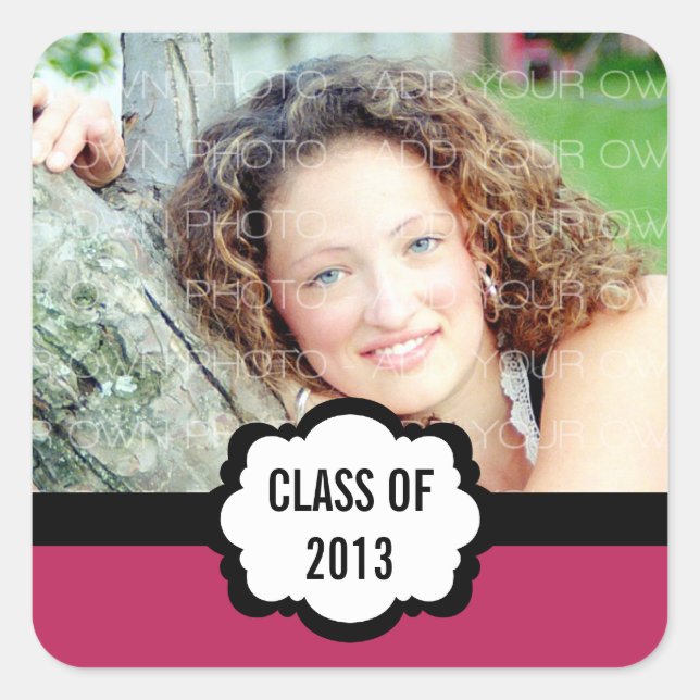 Simple Chic Graduation Stickers, Fuchsia Square Sticker (Front)
