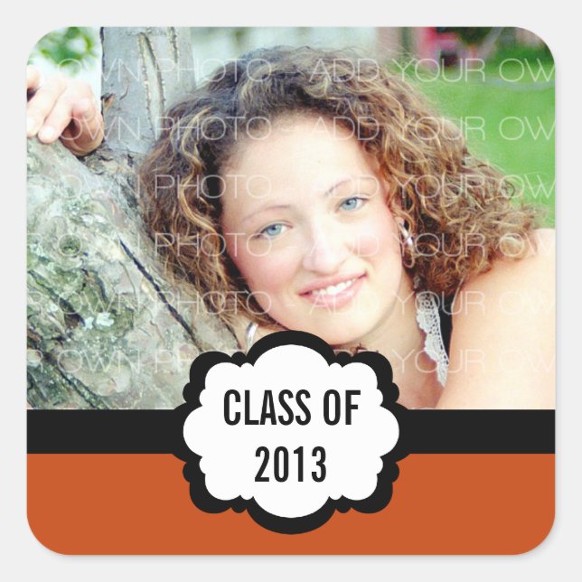 Simple Chic Graduation Stickers, Orange Square Sticker (Front)