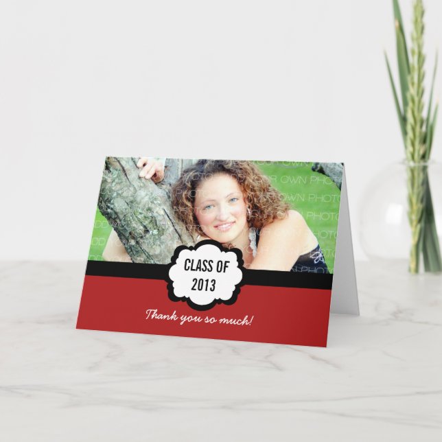 Simple Chic Graduation Thank You Card, Red Card (Front)