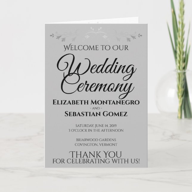 Simple Chic Gray Flourish Wedding Ceremony Folded Program (Front)