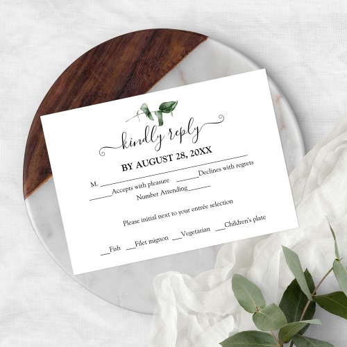 Simple Chic Greenery Eucalyptus Wedding RSVP Enclosure Card