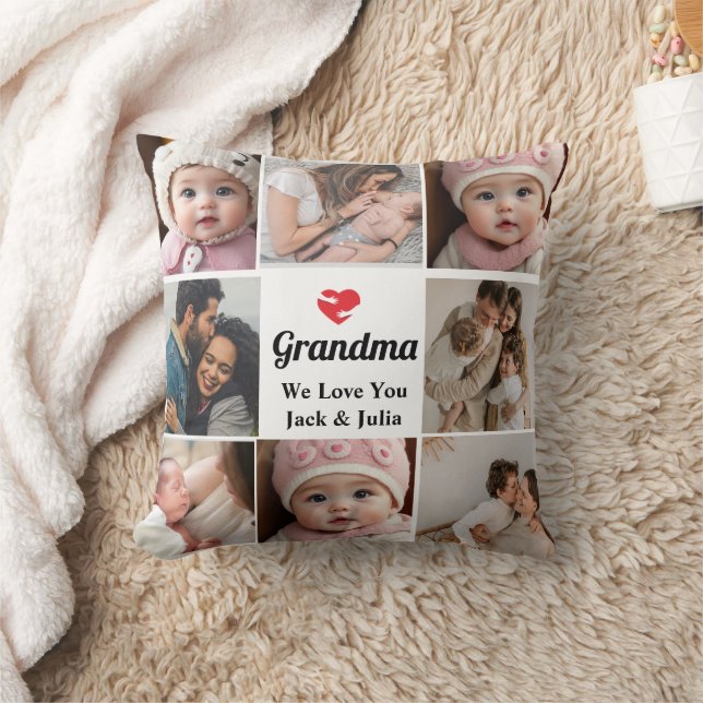 Simple & Chic | Heart Photo Collage for Grandma  Throw Pillow (Blanket)
