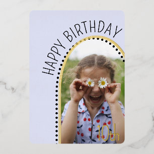 Simple Chic Kids Birthday Arched Photo Polka Dot Foil Invitation