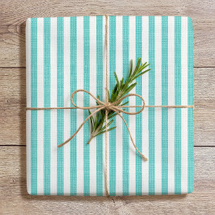 Simple Chic Linen Look Striped Pattern Mint Green Wrapping Paper