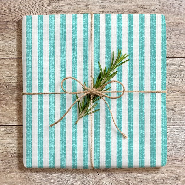 Simple Chic Linen Look Striped Pattern Mint Green Wrapping Paper (Creator Uploaded)