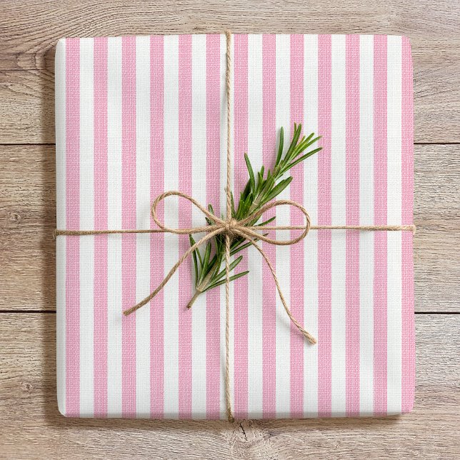 Simple Chic Linen Look Striped Pattern Pink White Wrapping Paper (Creator Uploaded)
