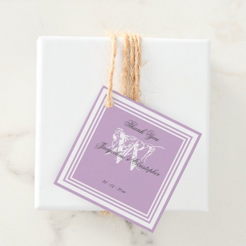 Simple Chic Mauve Lilac Modern Monogram Thank You  Favor Tags