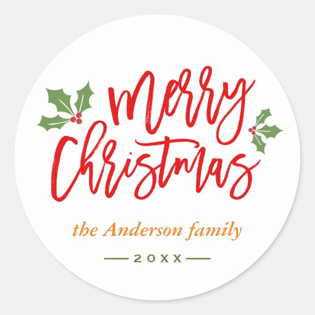 Simple Chic Merry Christmas Calligraphy Script Classic Round Sticker
