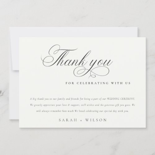 Simple Chic Minimal Script Black White Wedding Thank You Card