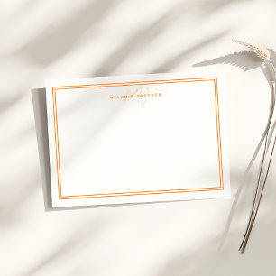 Simple Chic Minimalist Monogram Two Border Orange Note Card