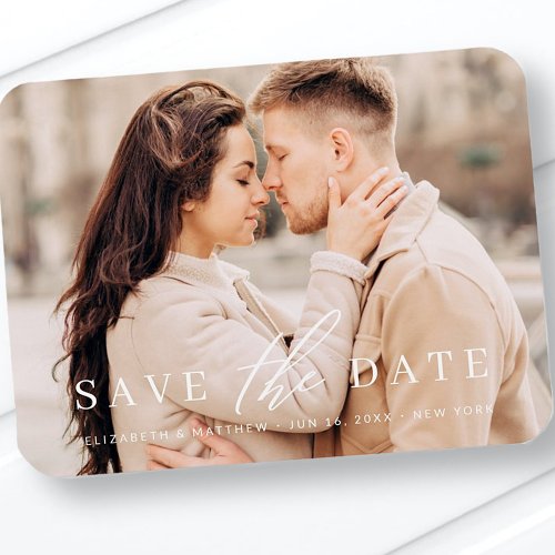 Simple Chic Minimalist Photo Wedding Save The Date Magnet