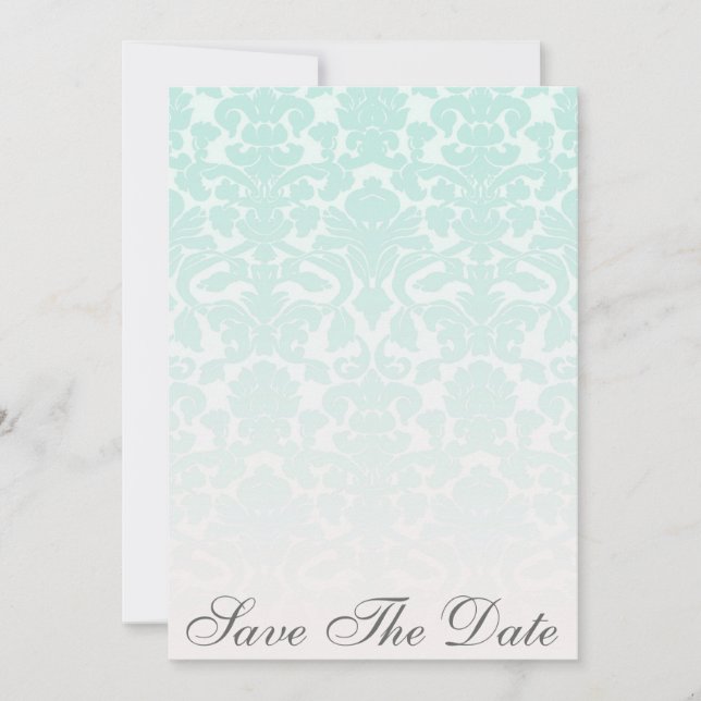 Simple Chic Mint Damask Save The Date Announcement (Front)