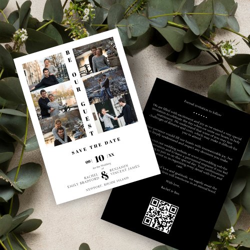 Simple Chic Modern 6 Multi Photos Black  White  Save The Date