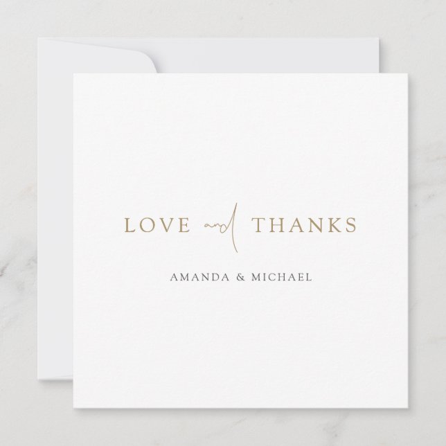 Simple Chic Modern Gold Love and Thanks Wedding Thank You Card (Front)