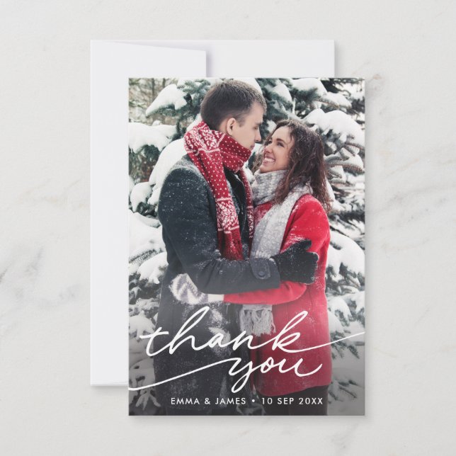 Simple Chic Modern Hand Lettering Wedding Photo Thank You Card (Front)