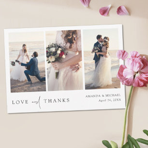 Simple Chic Modern Multi Photo Collage Wedding Thank You Card