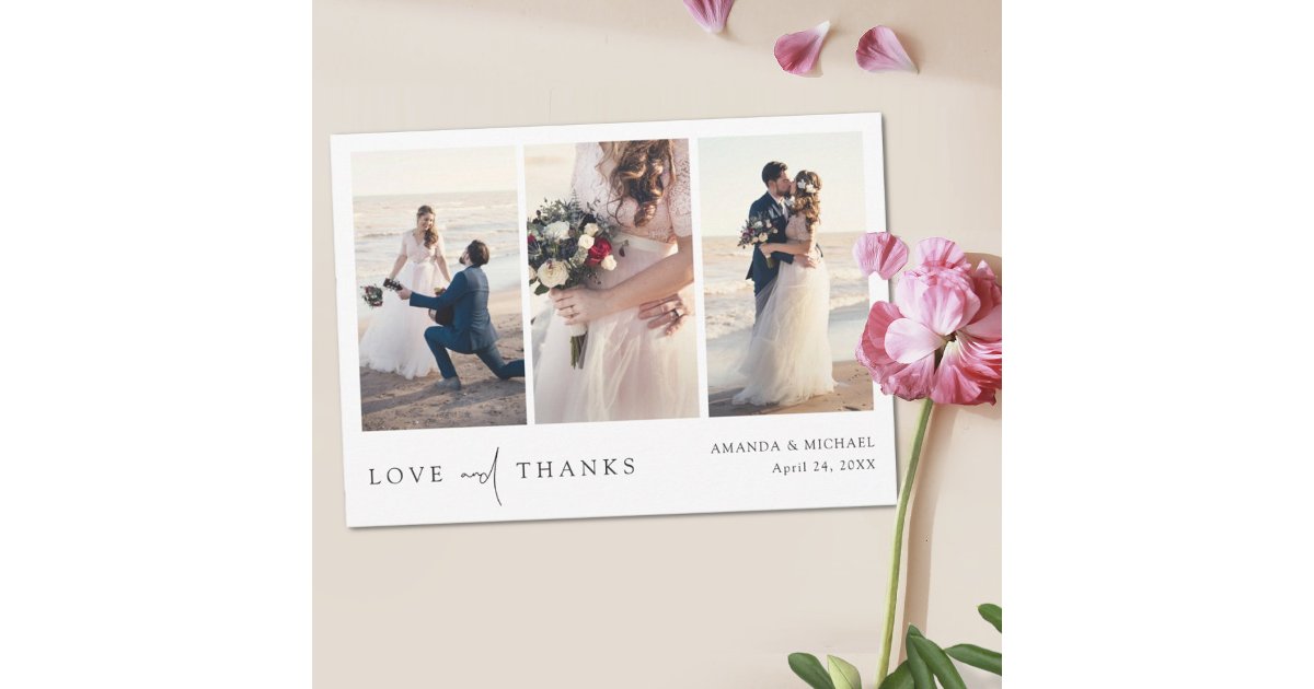 Simple Chic Modern Multi Photo Collage Wedding Thank You Card | Zazzle