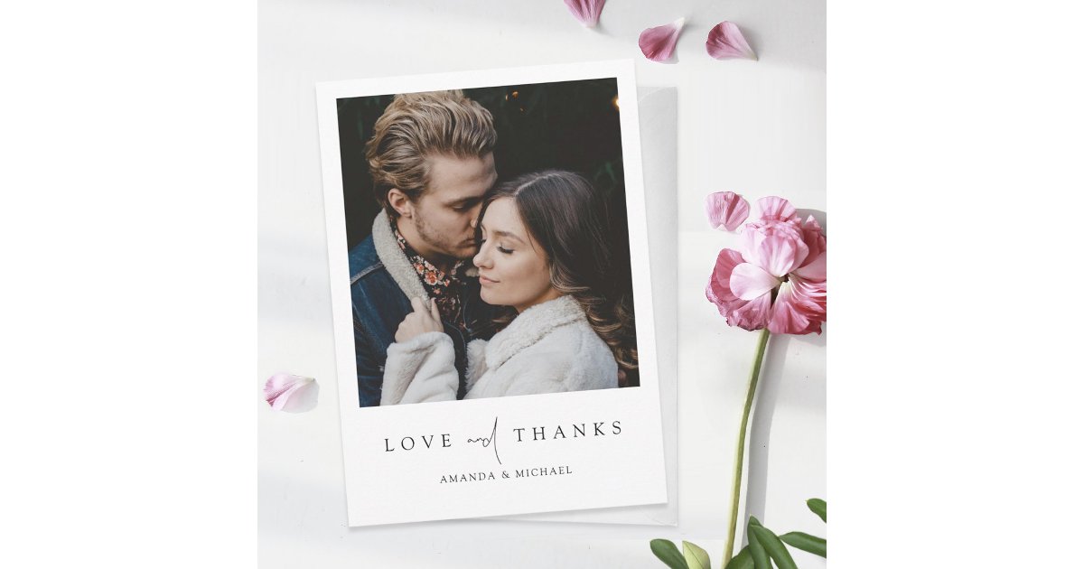 Simple Chic Modern Photo Love and Thanks Wedding Thank You Card | Zazzle