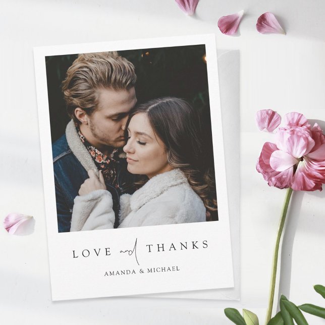 Simple Chic Modern Photo Love and Thanks Wedding Thank You Card (Creator Uploaded)