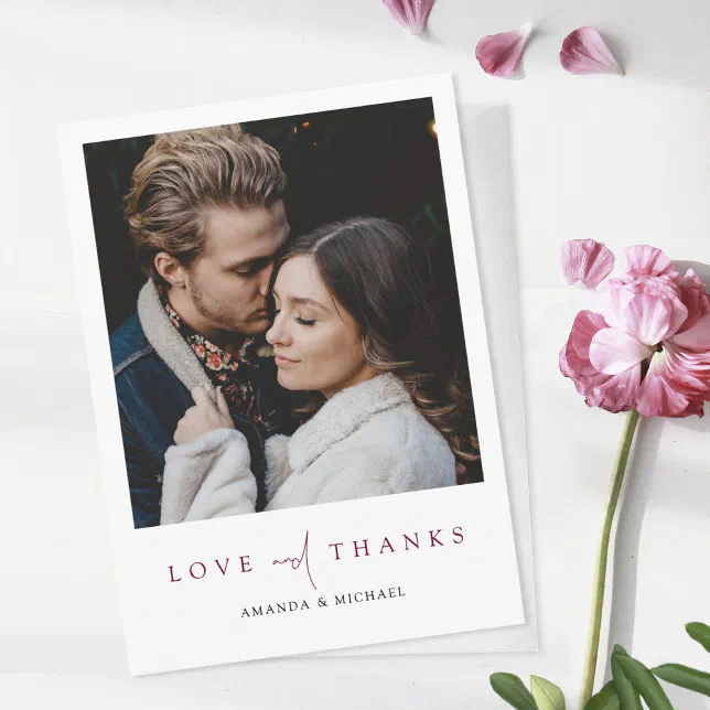 Simple Chic Modern Photo Love and Thanks Wedding Thank You Card | Zazzle