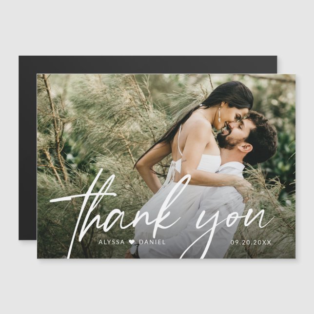 Simple Chic Modern Script Wedding Photo thank you Magnetic Invitation (Front/Back)